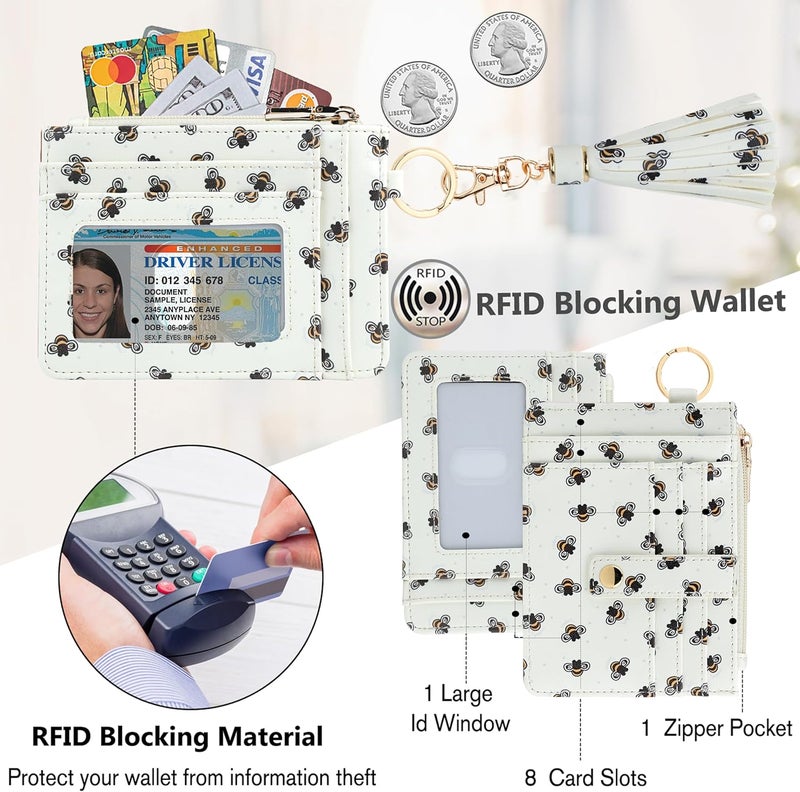 KNGITRYI Small Wristlet Wallets for Women RFID Credit Card Holder Wallet Keychain Wristlet Wallet Credit Card Wallets for Women (bee) - Image 3